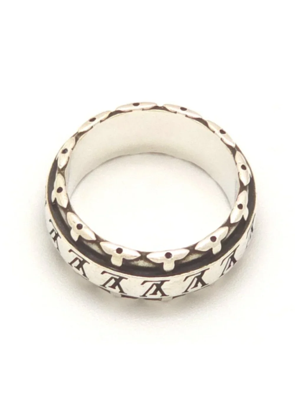 Louis Vuitton LV Drift Ring L 22 Sterling Silver LV Initial Monogram Flower Bag